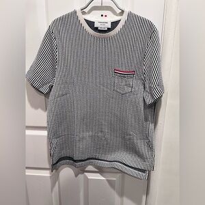Thom Browne Blue and White Striped Top